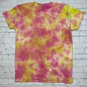 One of a Kind Pink and Yellow Tie Dye T Shirt